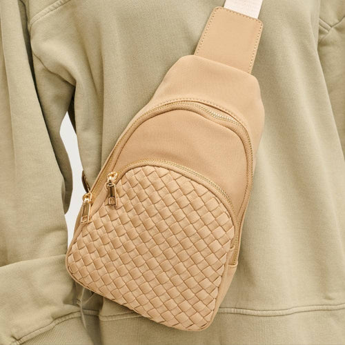 Hailey Woven Neoprene Sling Backpack: Natural