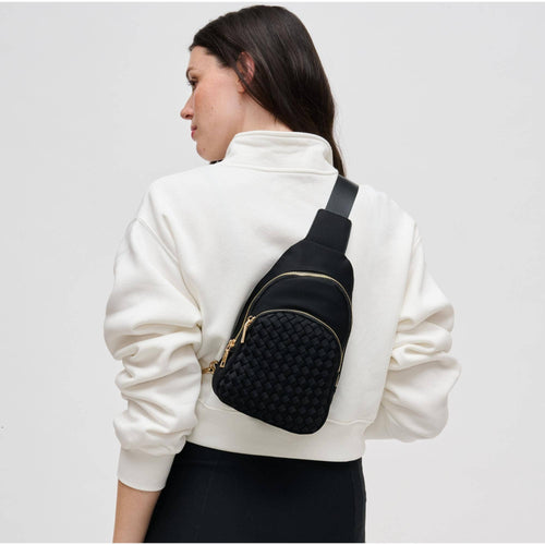 Hailey Woven Neoprene Sling Backpack: Black