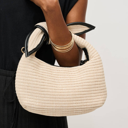 Paloma Knot Straw Crossbody: Ivory Black