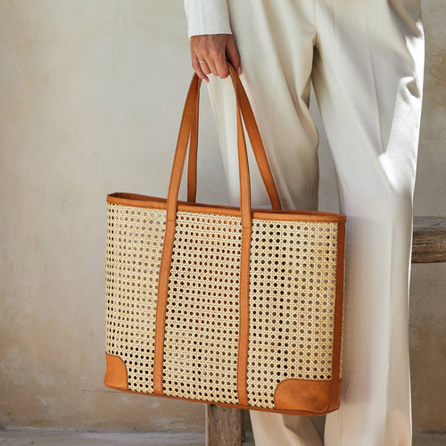 Mona Tote with Brown Leather Trim