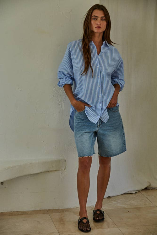 Bianca Striped Button down blue Shirt