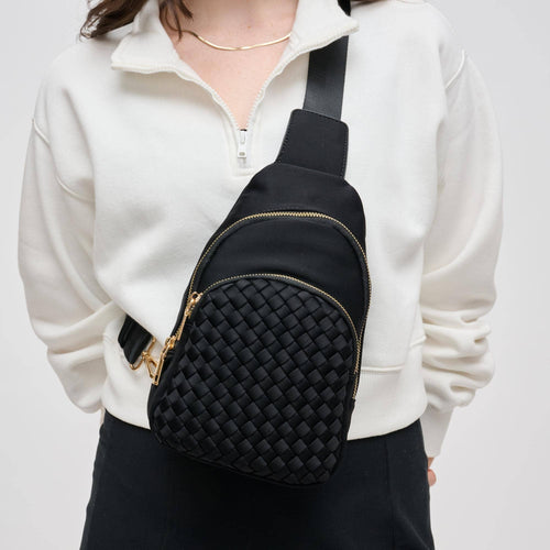 Hailey Woven Neoprene Sling Backpack: Black