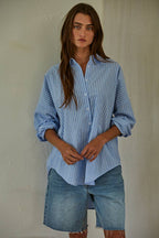 Bianca Striped Button down blue Shirt