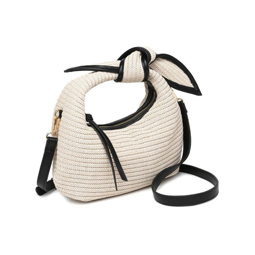 Paloma Knot Straw Crossbody: Ivory Black