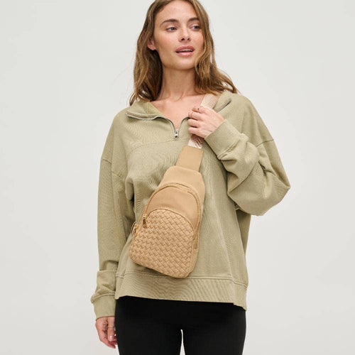 Hailey Woven Neoprene Sling Backpack: Natural