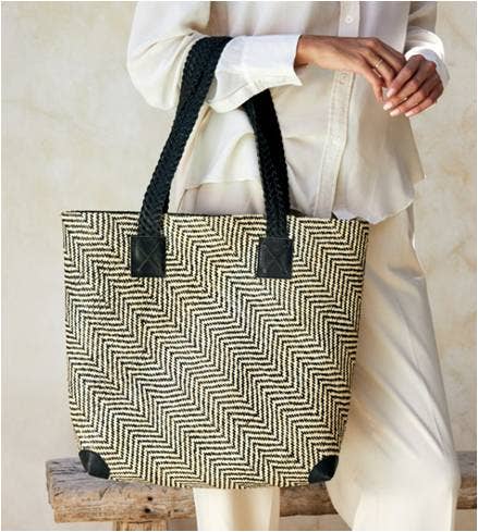 Nico Rattan Tote with Black Leather Trim