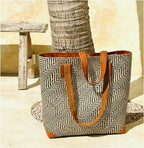 Nico rattan Tote with Brown Leather Trim